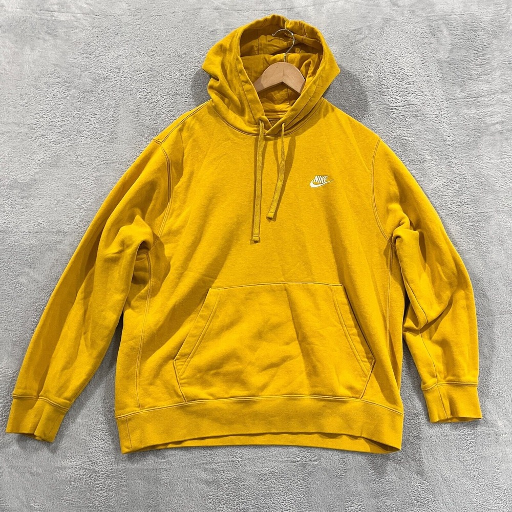 Nike Mens Hoodie Men's Large Yellow Sportswear Club Fleece Pullover BV2654 743‎